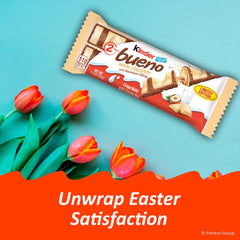 Close-up of Kinder Bueno white chocolate coating with hazelnut center.