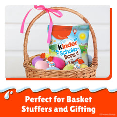 Kinder Schoko-Bons Bites creamy milk chocolate with crunchy hazelnuts, a delightful bite-sized indulgence.