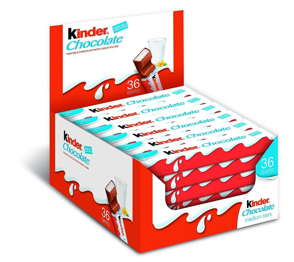 Kinder Maxi chocolate 36-bar box front, ideal for sharing with family