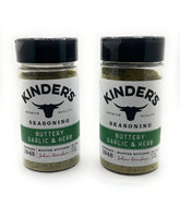 Kinder's buttery garlic herb bottle shaker enhances flavor in quick weeknight meals.