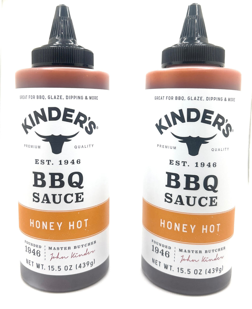 Kinders Honey Hot BBQ Marinade bottle pour adds sweet heat to grilled meats.