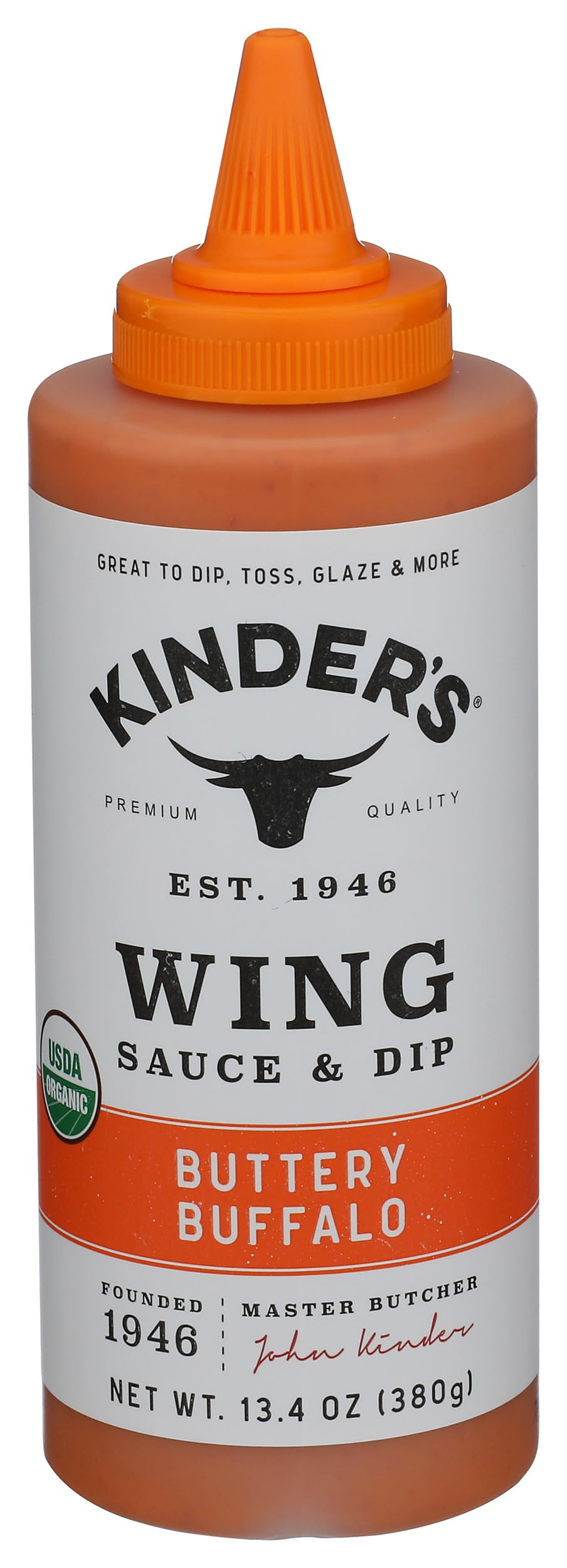 KINDER'S Organic Buttery Buffalo Wing Sauce bottle for wings and dipping with smooth heat.