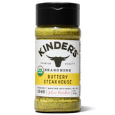 KINDER'S Organic Buttery Steakhouse Rub bottle front for rich grilling flavor.