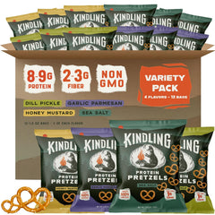 Kindling Protein Pretzels sea salt pack for on-the-go protein fueling.