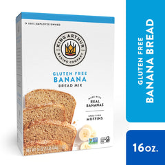 King Arthur gluten-free banana bread mix poured into bowl with ripe bananas.