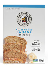 King Arthur gluten-free banana bread mix packaging highlights gluten-free and kosher certifications.