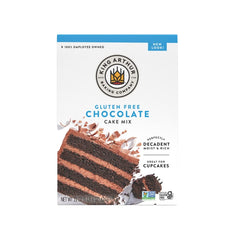 King Arthur gluten-free chocolate cake mix packaging shows non-GMO and kosher certifications.