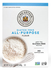 King Arthur Gluten Free Flour bag on a kitchen counter for gluten-free baking.