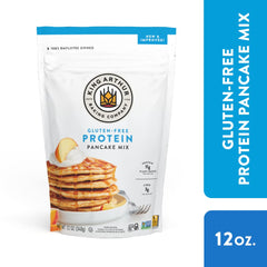 Close-up of simple ingredients in King Arthur gluten-free protein pancake mix packaging