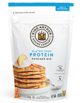 King Arthur Protein Pancake Mix box front highlights gluten-free ingredients for a balanced breakfast.