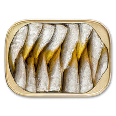 King Oscar oak-smoked brisling sardines in EVOO with mild aroma.