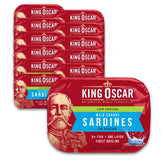 King Oscar brisling sardines in water close-up shows premium texture and protein-ready snack