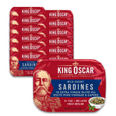 King Oscar premium sardines in olive oil, close-up, keto-friendly snacking option