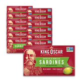 King Oscar sardines in olive oil can showing premium flavor and protein benefit