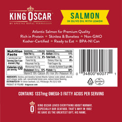 King Oscar skinless, boneless salmon fillets ready for easy portioning.