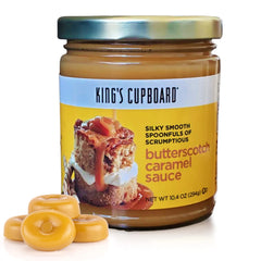 King's Cupboard butterscotch caramel sauce bottle ready to drizzle on ice cream