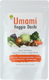 KINJIRUSHI Umami Veggie Dashi packet visual for a rich vegan broth.