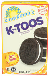 Kinnikinnick KinniTOOS box of gluten-free chocolate sandwich cookies, vegan snack option
