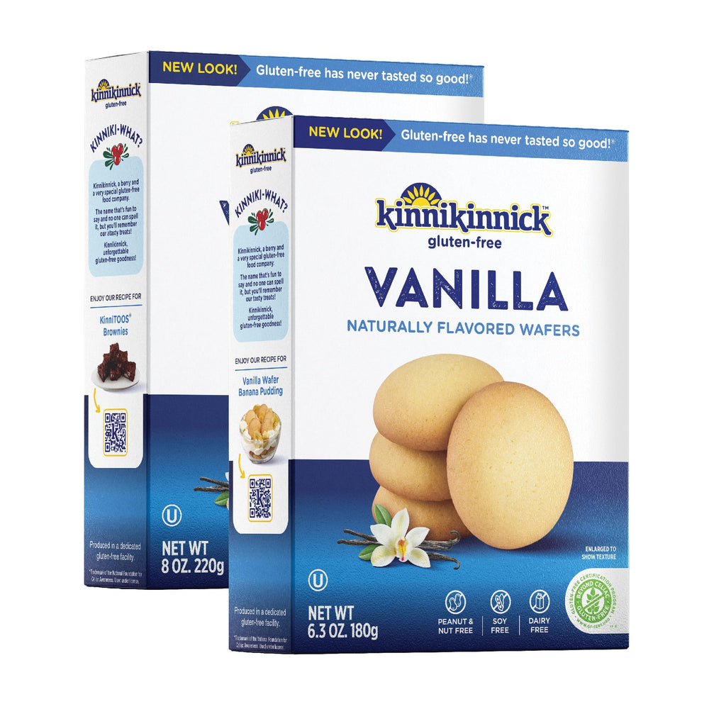 Kinnikinnick Vanilla Wafers two-box packaging for gluten-free snacking