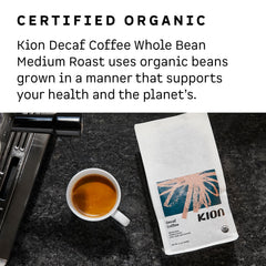 Kion Organic Decaf beans arranged highlight specialty grade quality and low defects.