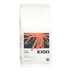 Kion Organic Decaf packshot shows premium organic beans with ethical sourcing.