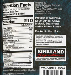 Close-up of Kirkland macadamia nuts showing buttery texture.