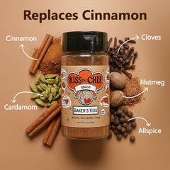 Kiss the Chef Baker’s Kiss Spice Blend on a spoon dusting batter