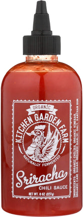 Kitchen and Garden Organic Sriracha bottle with bold heat for tacos and bowls.