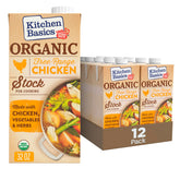 Kitchen Basics Organic Free Range Chicken Stock carton on pantry shelf, ready to elevate sauces.