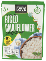 Kitchen & Love Organic Ready-to-Eat Riced Cauliflower front package, ideal for quick meals.