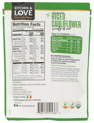 Kitchen & Love Organic Ready-to-Eat Riced Cauliflower open bowl, fluffy grains ready to heat.