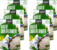 Kitchen & Love Organic Riced Cauliflower 6-pack on shelf, a low-carb base for healthy bowls.