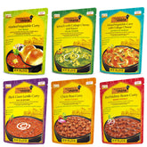 Kitchens of India ready-to-eat dinner variety pack box on shelf for quick meals.