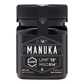 Kiva Manuka Honey UMF15 bottle showing pure New Zealand origins.