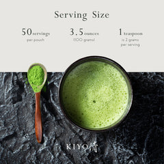 Kiyo Matcha Classic Hatsumukashi powder close-up, vibrant green and finely ground for smooth whisking.