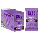 KiZE Energy Bar Chocolate Sea Salt package highlights gluten-free and dairy-free nutrition for on-the-go meals.