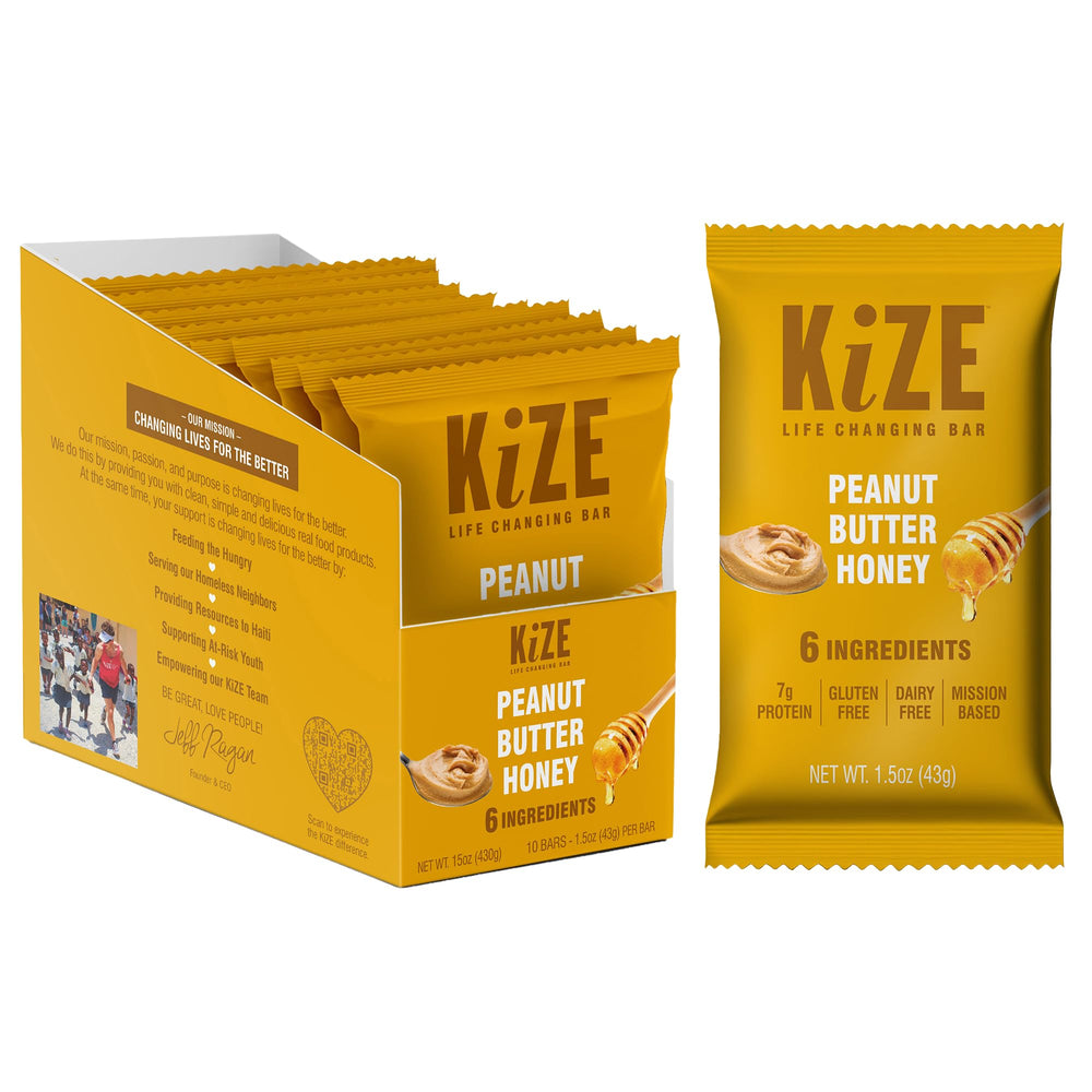 KiZE Peanut Butter Honey energy bar in pack for convenient on‑the‑go snacking