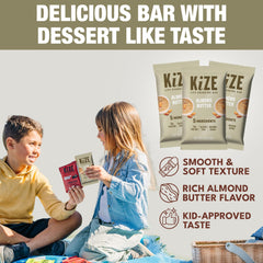 KiZE Almond Butter bar on the go demonstrates convenient, ready-to-eat healthy snack.