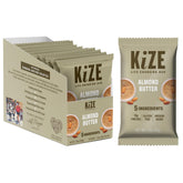 KiZE Energy Bar Almond Butter pack showcases gluten-free, high-protein snack for on-the-go nutrition.