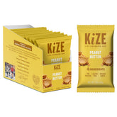 KiZE Energy Bars Peanut Butter packaging highlighting gluten-free, high-protein snack on the go