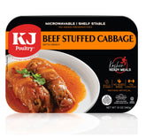 KJ Poultry Beef Stuffed Cabbage Rolls in a microwavable tray, ready for quick kosher meals.