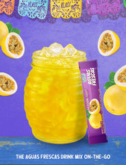 Klass Aguas Frescas passionfruit drink poured into a glass for refreshing flavor.
