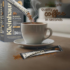 Kleinhaus Nano Instant Coffee packet pouring into hot water for aroma