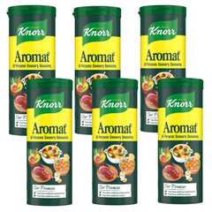 Knorr Aromat six-pack bottles ready for quick flavor boosts in meals.