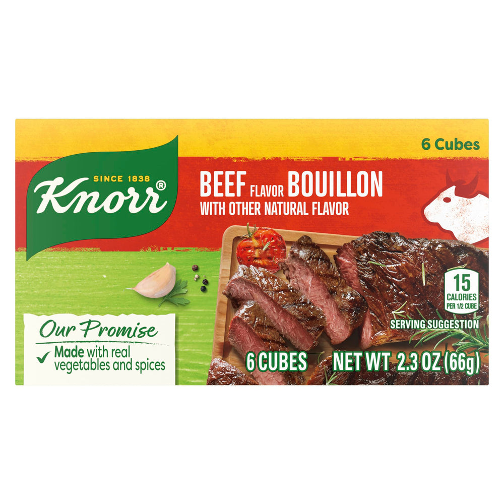 Knorr beef bouillon cube close-up showing textured surface for rich flavor