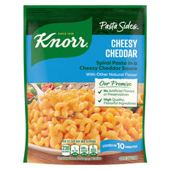 Knorr Cheesy Cheddar Rotini pack showing quick dinner potential