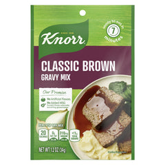 Knorr Classic Brown Gravy packaging on pantry shelf for quick weeknight meals