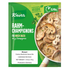 Knorr Fix Creamy Mushrooms packaging with four sachets for quick meals.