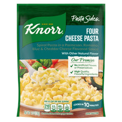 Knorr Four Cheese Pasta with bow-tie shapes, a quick dinner base.