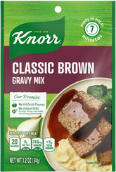 Knorr Gravy Classics brown gravy mix packets ready to pour over mashed potatoes.